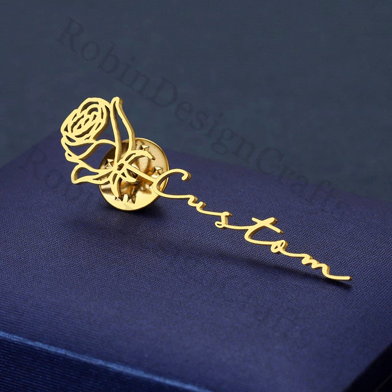 Name Brooch with Birth Flower