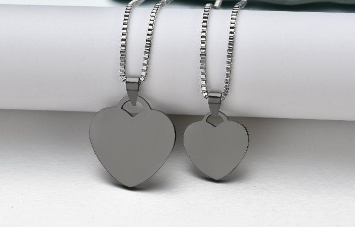 Personalized heart necklace, 24mm Custom heart blanks, heart tags, gold stainless steel blanks, Hand Stamping Blanks, Engraving Supplies