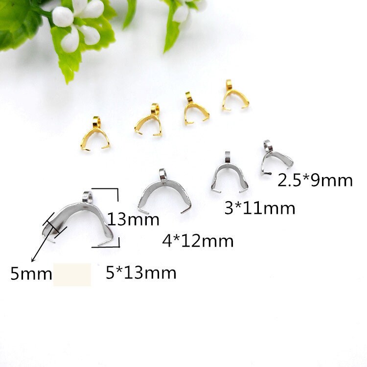 10pcs Pinch Pendant Bail, 18k Gold Plated 316 Stainless Steel, Gold Claw Bail, Necklace Bail, Bail with Loop, Bail Finding,Making DIY Supply