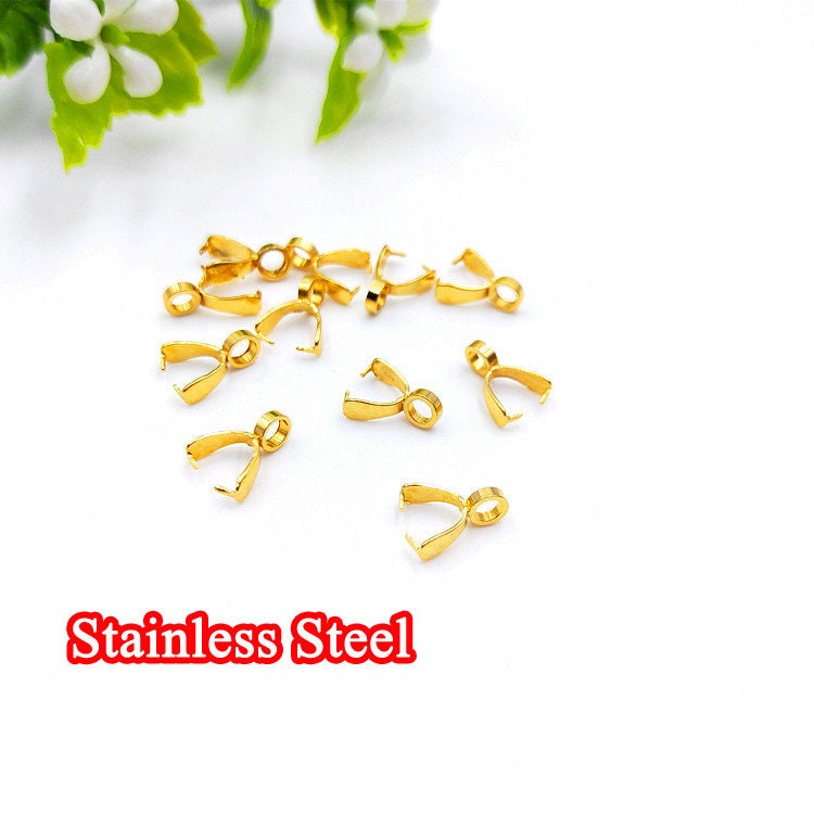 10pcs Pinch Pendant Bail, 18k Gold Plated 316 Stainless Steel, Gold Claw Bail, Necklace Bail, Bail with Loop, Bail Finding,Making DIY Supply