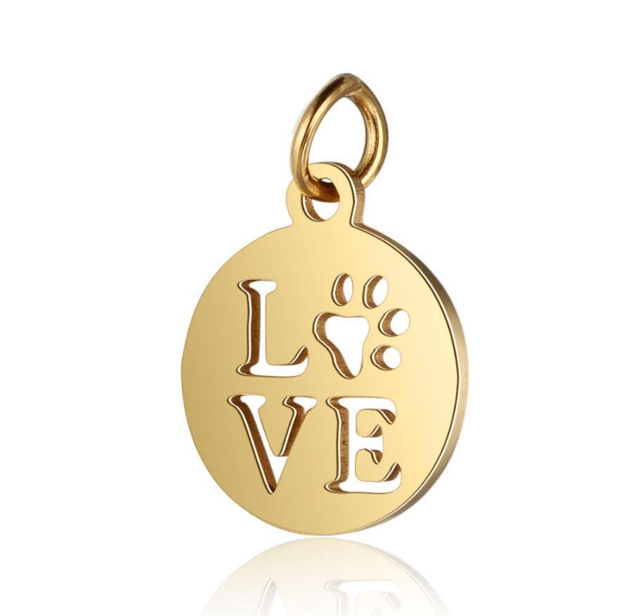 WHOLESALE 10pcs LOVE Hollow Charms 12mm, Gold/Rose Gold Stainless Steel Pendant, Metal Charms, Jewelry Making Supplies, Hollow Love Findings