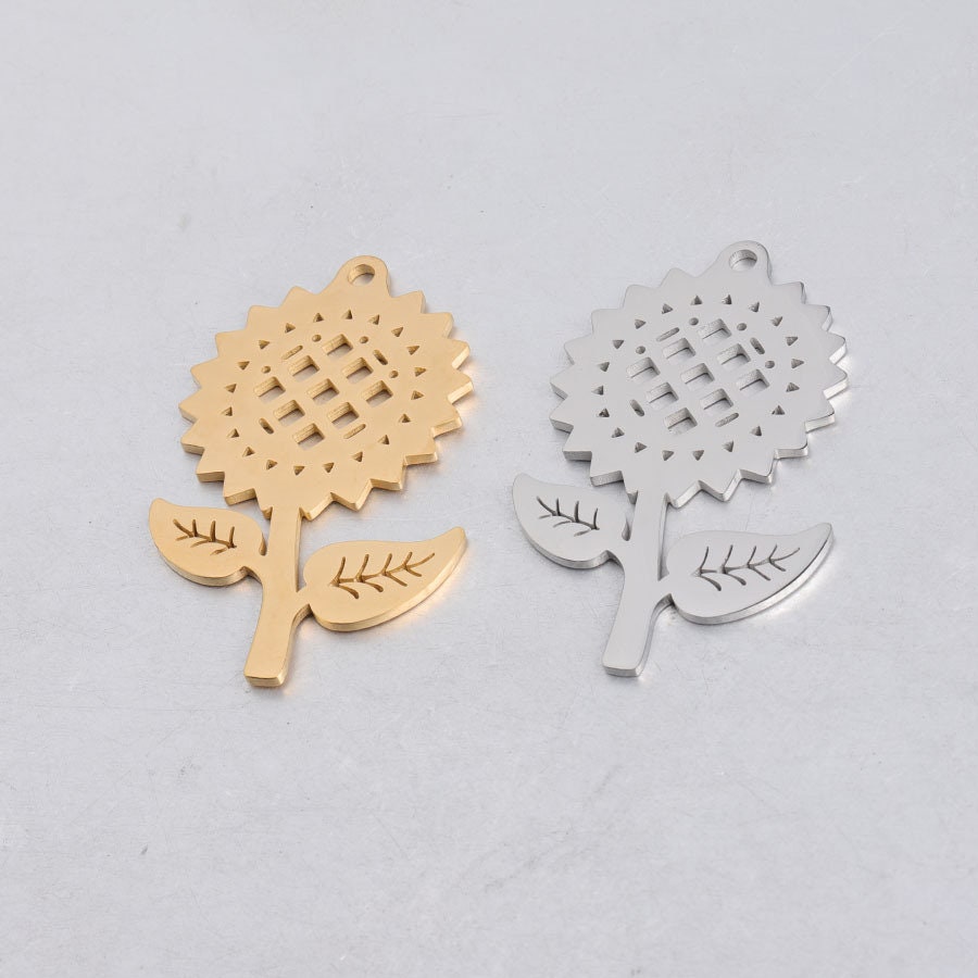 2pcs Sunflower Charms, Flower Pendant, 18K Gold plated 304 Stainless Steel, Sunflower Necklace, Gold Sunflower Pendant