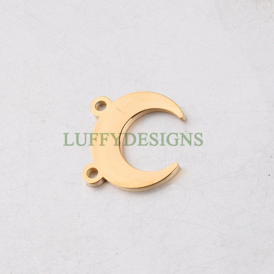 10pcs Crescent Moon Charms, Gold Moon Pendant, 18K Gold/ Rose Gold plated Stainss Steel, 1 Loop and 2 Loops