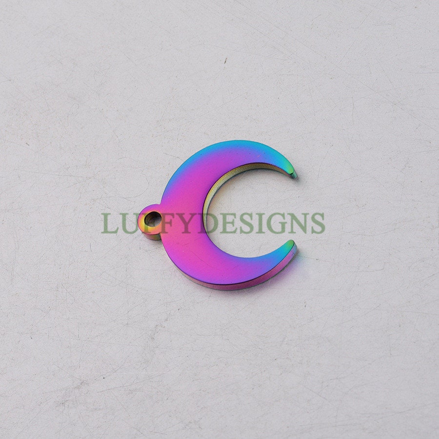 10pcs Crescent Moon Charms, Gold Moon Pendant, 18K Gold/ Rose Gold plated Stainss Steel, 1 Loop and 2 Loops