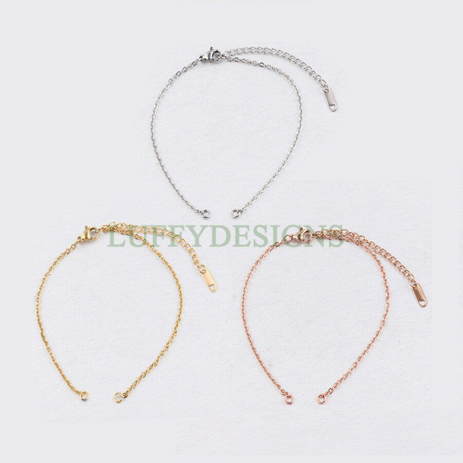 10Pcs Half Finished Bracelet, Flat Oval Cable Chain With Extension Chain, 18k Gold /Rose Gold plated 316L Stainless Steel, Bracelet Supplies