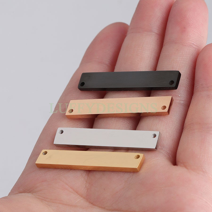 5pcs Personalized Stamping Blank Bar, Ready to Stamp, Gold Bar Charm, Gold Plated Stainless Steel,Mirror Polished Engraving Necklace Supply