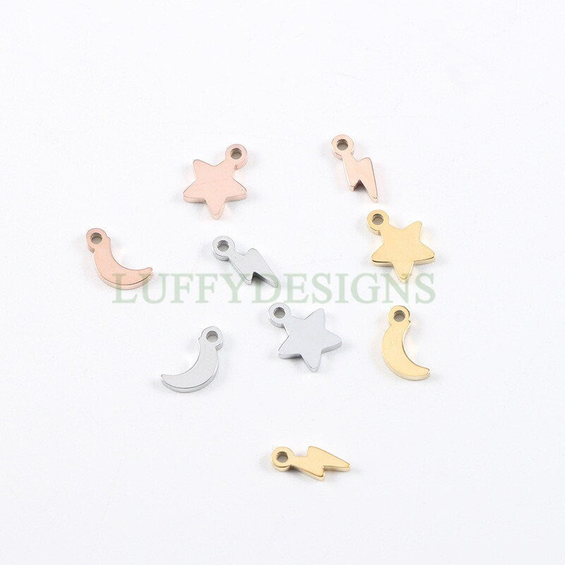 10pcs Crescent Moon Charms, Star Charms, Lightning Bolt Charms, Universe Charm Pendant, Starry Night Charm Pendant, Mirror Polished Findings