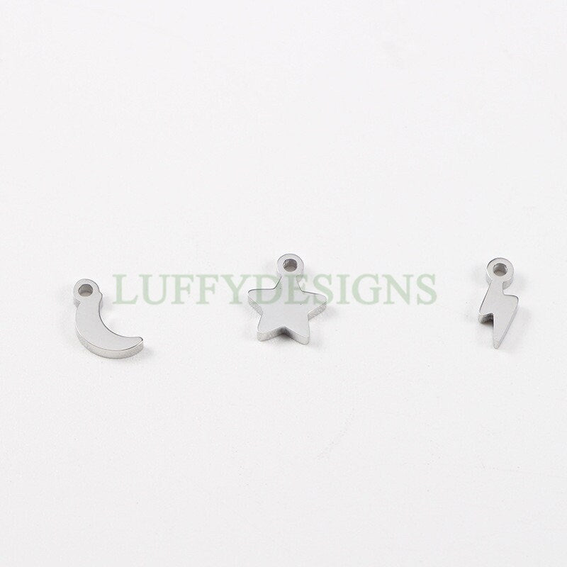 10pcs Crescent Moon Charms, Star Charms, Lightning Bolt Charms, Universe Charm Pendant, Starry Night Charm Pendant, Mirror Polished Findings