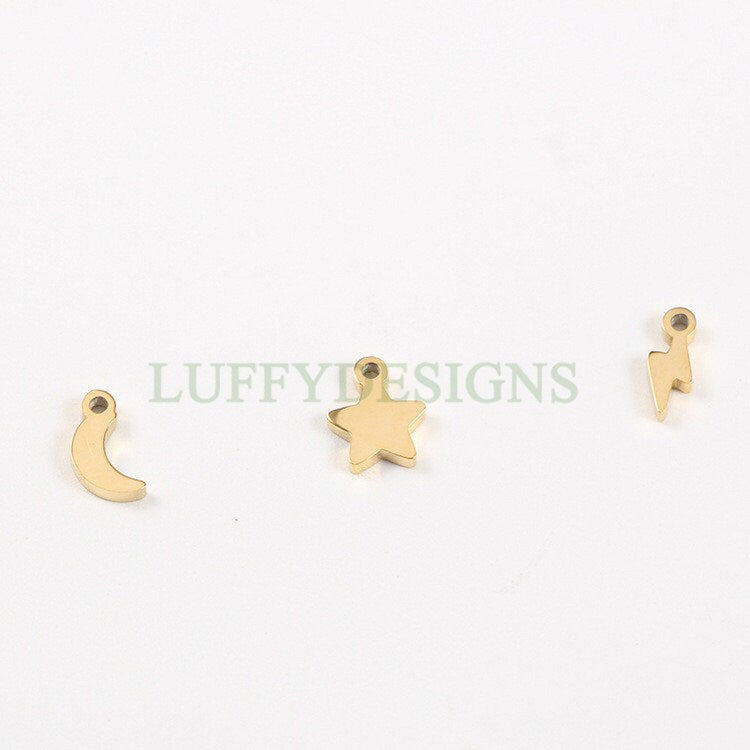 10pcs Crescent Moon Charms, Star Charms, Lightning Bolt Charms, Universe Charm Pendant, Starry Night Charm Pendant, Mirror Polished Findings