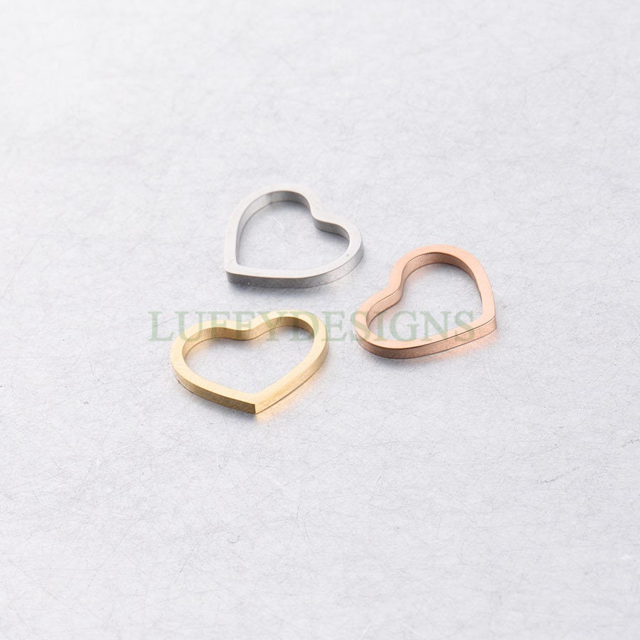 10pcs Heart Ring Charm, Close Heart Ring, Love Charms Link Connectors, Heart Pendant, Heart Flat Ring, 18K Gold plated 316L Stainless Steel