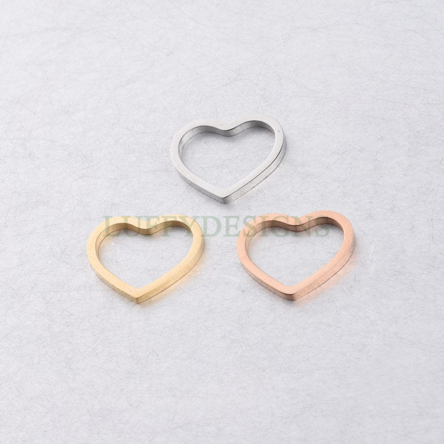 10pcs Heart Ring Charm, Close Heart Ring, Love Charms Link Connectors, Heart Pendant, Heart Flat Ring, 18K Gold plated 316L Stainless Steel