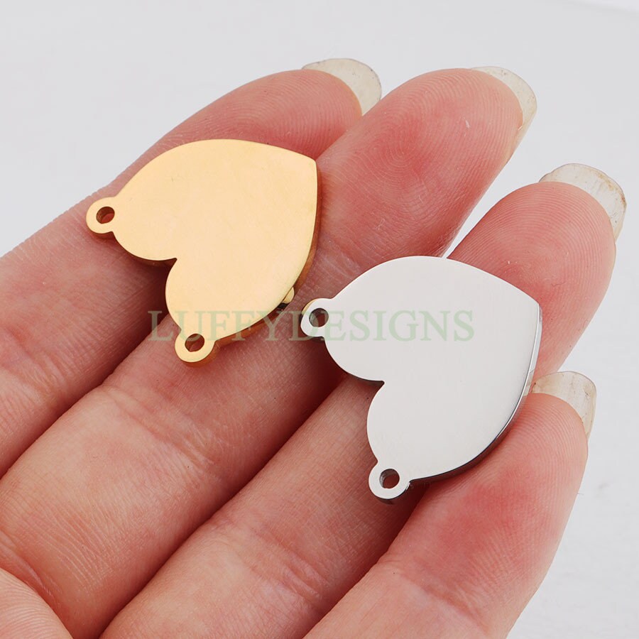 10pcs Heart Charms with Double Loops, Tiny Love Charm, Gold /Rose Gold Stainless Steel Heart, Heart Pendant, Love Pendant, Necklace Findings