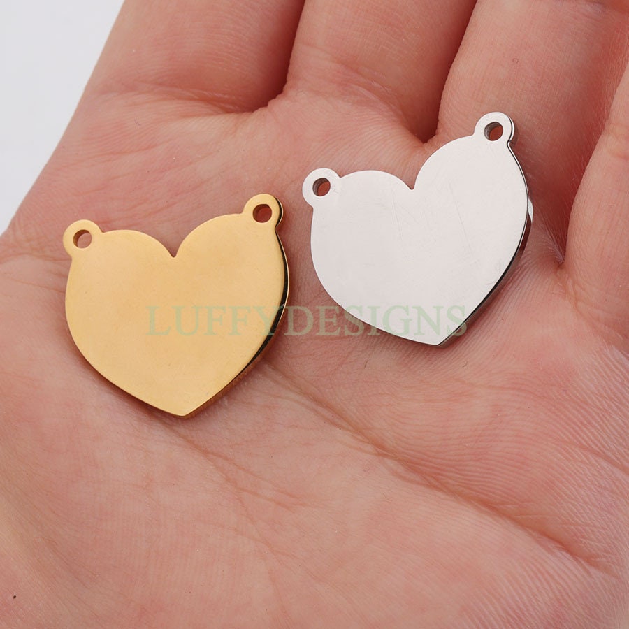10pcs Heart Charms with Double Loops, Tiny Love Charm, Gold /Rose Gold Stainless Steel Heart, Heart Pendant, Love Pendant, Necklace Findings