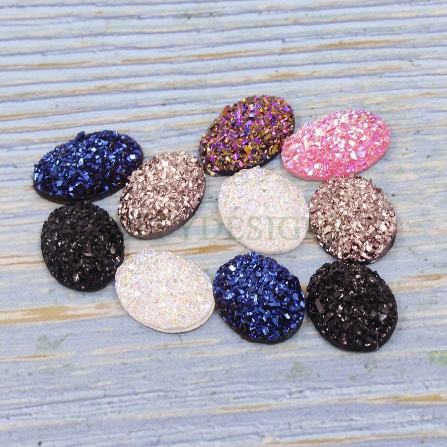 20pcs 13x18mm Round Druzy Cabochon, Faux Drusy Cabochons, Earring Findings Setting, Bulk Druzy Supplies, Druzy Stone for Stud Earring Making