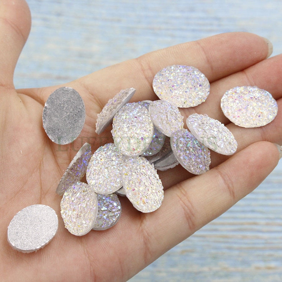 20pcs 13x18mm Round Druzy Cabochon, Faux Drusy Cabochons, Earring Findings Setting, Bulk Druzy Supplies, Druzy Stone for Stud Earring Making
