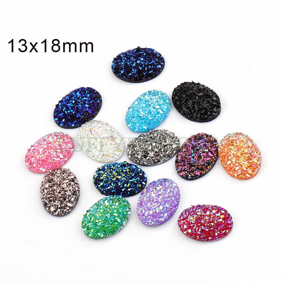 20pcs 13x18mm Round Druzy Cabochon, Faux Drusy Cabochons, Earring Findings Setting, Bulk Druzy Supplies, Druzy Stone for Stud Earring Making