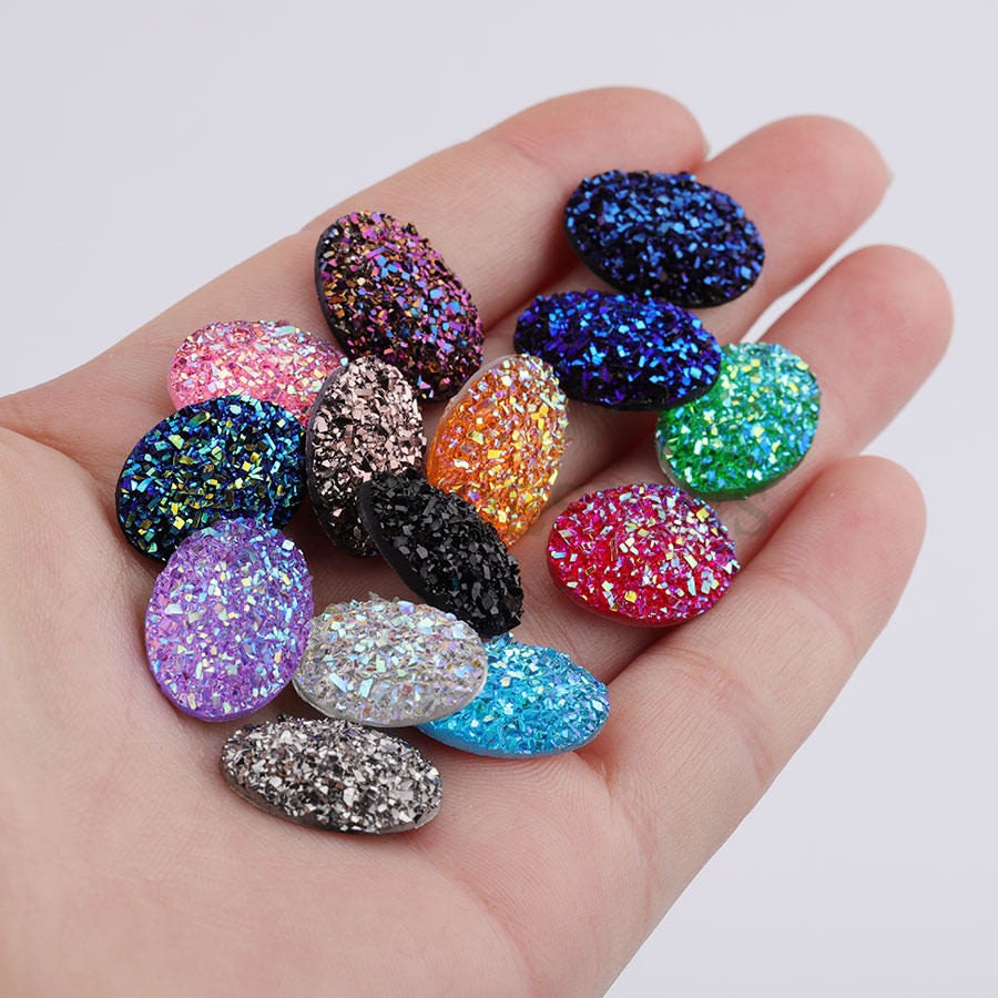 20pcs 13x18mm Round Druzy Cabochon, Faux Drusy Cabochons, Earring Findings Setting, Bulk Druzy Supplies, Druzy Stone for Stud Earring Making