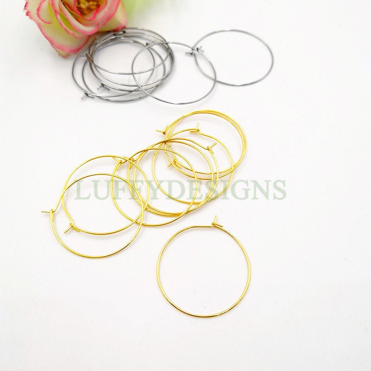 20pcs(10 Pairs) Gold Ear Hoop, Round Ear Hoop, Earring ear wire Findings, 18k Gold plated 316L Stainless Steel, Hypo Allergenic