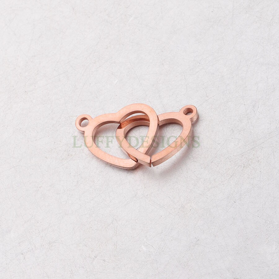 10pcs Double Heart Charms, Tiny Love Charm 20x12mm, Gold /Rose Gold Stainless Steel Heart, Heart Pendant, Love Pendant, Necklace Findings