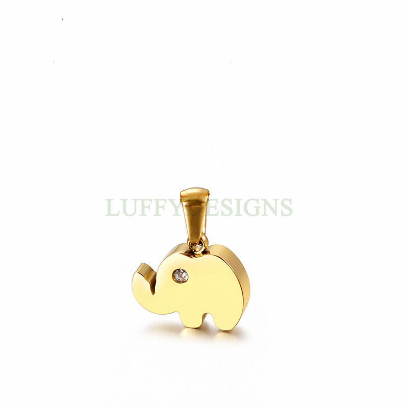 5pcs Elephant Charms 15x11mm, Gold /Rose Gold Stainless Steel, CZ Elephant Pendant, Jewelry Making Supplies, Cute Tiny Elephant Findings