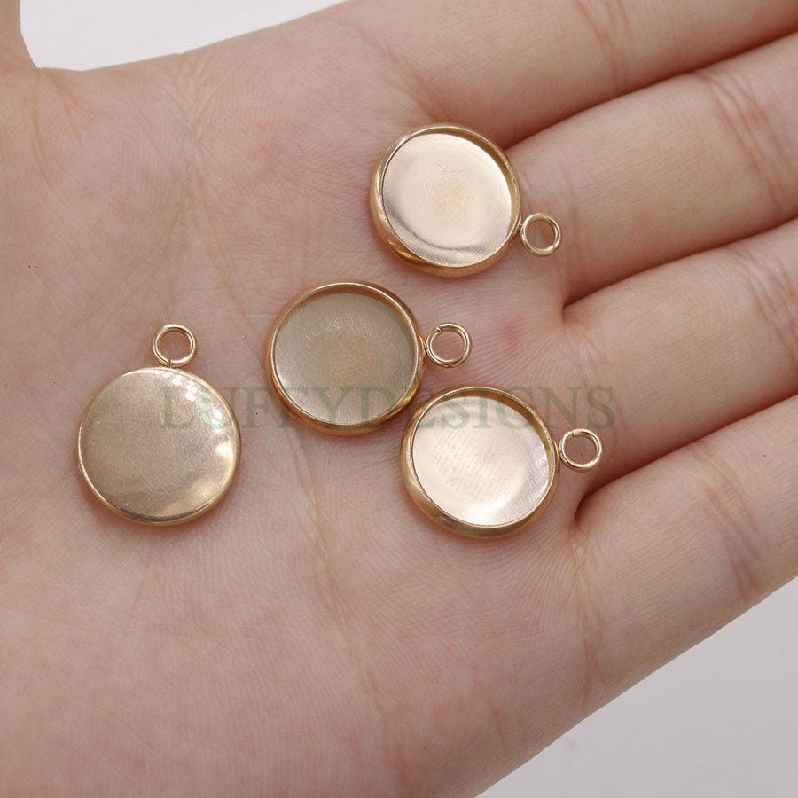 20pcs Round Cabochon Pendant Base, Bezel Blank Base Setting, Bezel Cups, 18K Gold plated Stainless steel, 8mm 10mm 12mm Settings Base