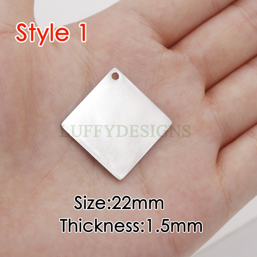 5pcs Gold Square Charm, Square Pendant, Stamping Square Blank, DIY Engraving Supplies, Mirror Polished,18K Gold plated 316L Stainless Steel