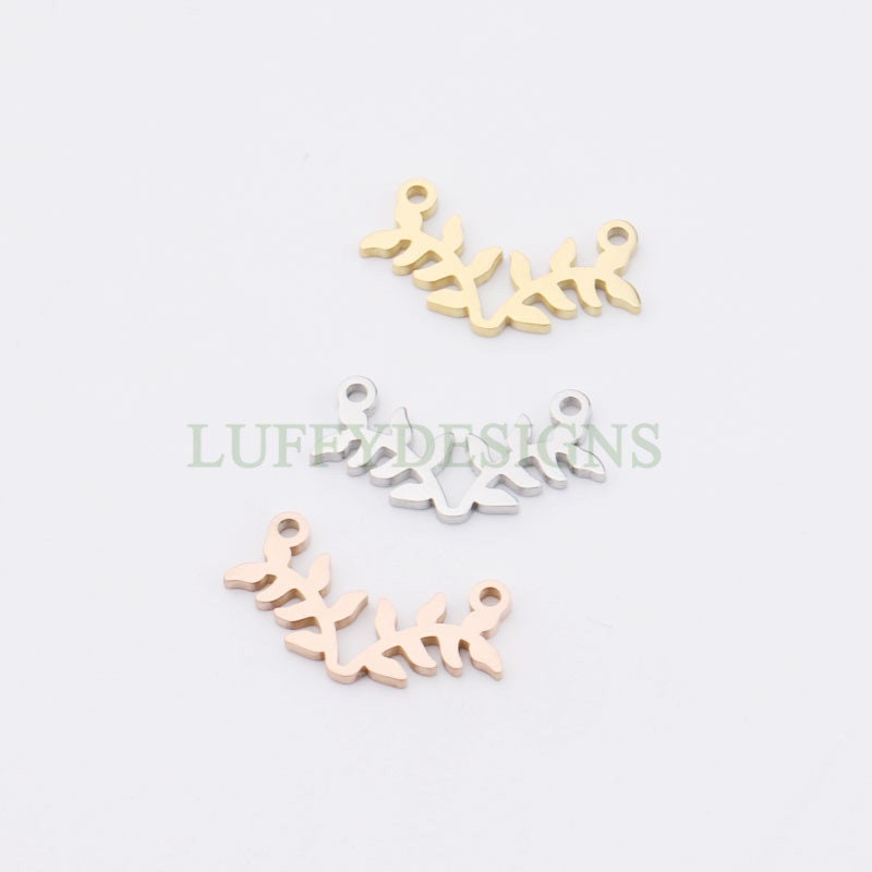 10pcs Branch and Leaves Connector Charm, 18K Gold plated Stainless Steel, Leaves Charm Pendant, Gold Branch Findings For Necklace/Bracelet