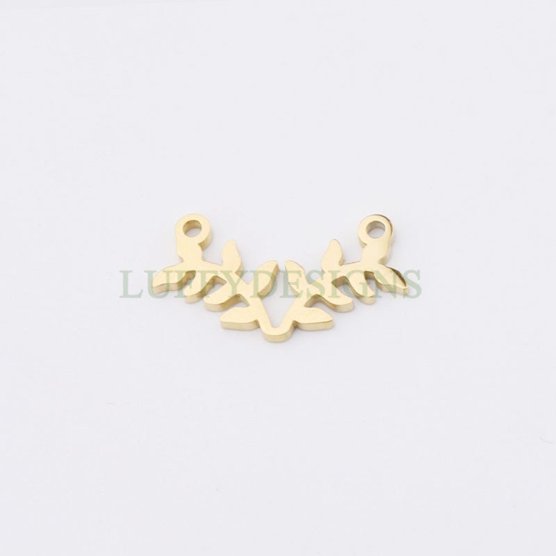 10pcs Branch and Leaves Connector Charm, 18K Gold plated Stainless Steel, Leaves Charm Pendant, Gold Branch Findings For Necklace/Bracelet