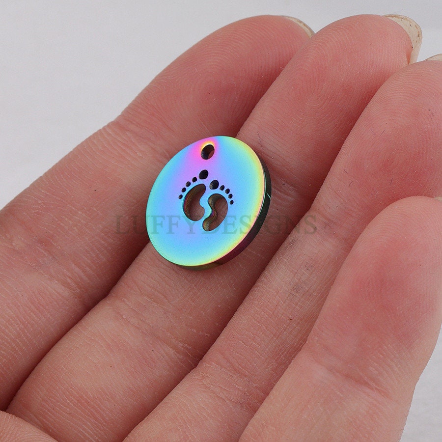 10pcs Footprint Charm, Baby Feet Pendant, New Baby Charm, 18K Gold plated Stainless Steel,Baby Footprint Pendant,Baby Shower,Mirror Polished
