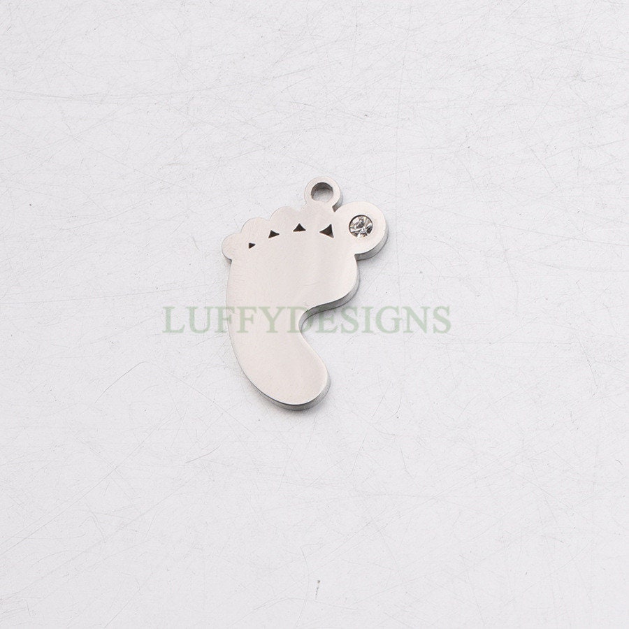 10pcs CZ Footprint Charm, Baby Feet Pendant, New Baby Charm, 316L Stainless Steel, Cubic Zirconia Baby Footprint Pendant, Baby Shower