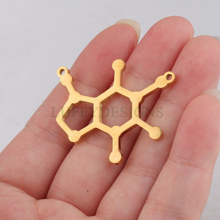 5pcs Caffeine Molecule Charms, Gold Caffeine Charm Pendant, Caffeine Connector, Caffeine Charm, Molecule Charm, Chemistry Charm, 29x35mm