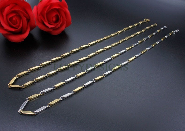 2pcs Finished Diamond Chains, Melon Chain Necklace, 18k Gold /Black plated 316L Stainless Steel, Men's Chains, Bulk Men's Necklace