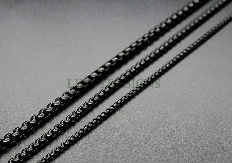 5pcs Finished Round Box Chains, Square Rolo Chain Necklace, 18k Gold /Black plated 316L Stainless Steel, Men's Chains, Men's Necklace