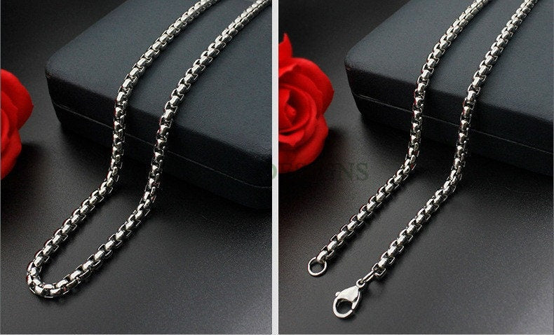 5pcs Finished Round Box Chains, Square Rolo Chain Necklace, 18k Gold /Black plated 316L Stainless Steel, Men's Chains, Men's Necklace