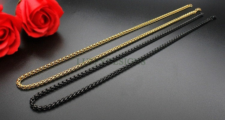 2pcs Finished Wheat Chain, Stainless Steel Necklace for Men, Men's Chain, Bulk Men's Necklace, Hypoallergenic Chain, 18-35 inches