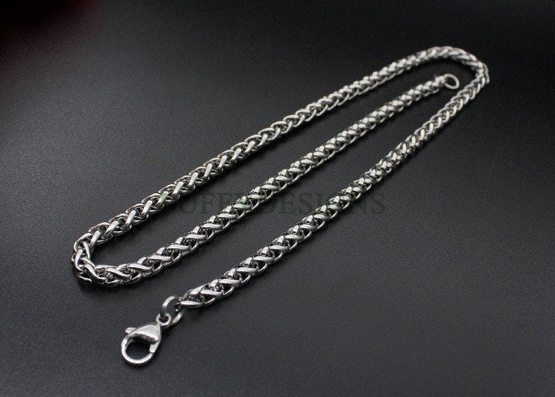2pcs Finished Wheat Chain, Stainless Steel Necklace for Men, Men's Chain, Bulk Men's Necklace, Hypoallergenic Chain, 18-35 inches