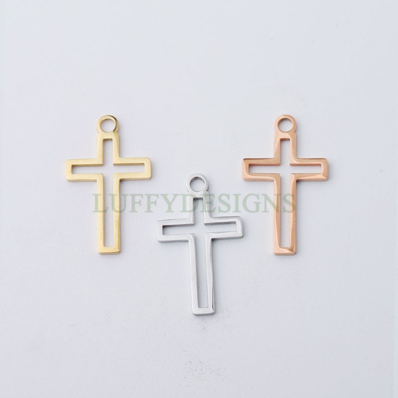 10pcs Cross Charm, Gold Hollow Cross Pendant, Christian Pendant, Communion Charm, Jesus Charm,Christian Charm,Catholic Charm,Mirror Polished