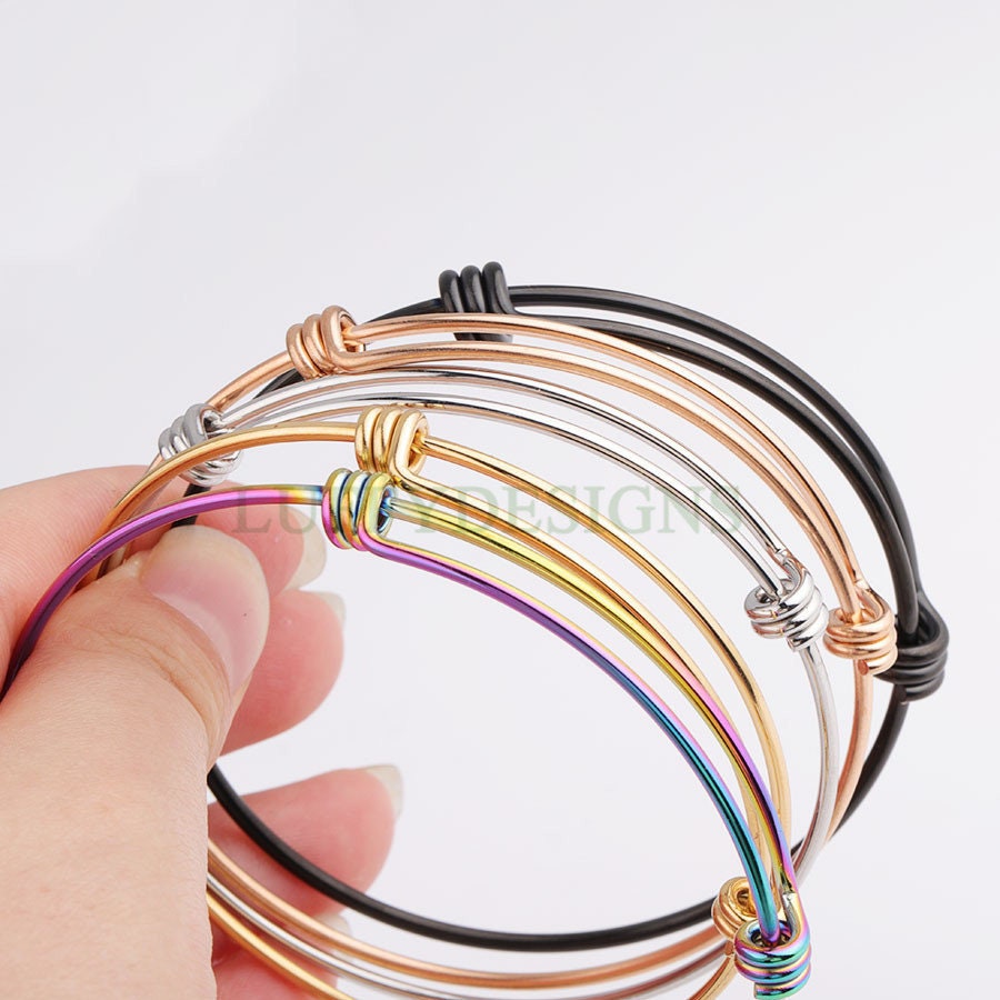 5pcs Expandable Bangle Bracelet, Gold Charm Bracelet, Adjustable Wire Blank Bangle, 18K Gold plated Stainless Steel, 1.6mm Stacking Bracelet
