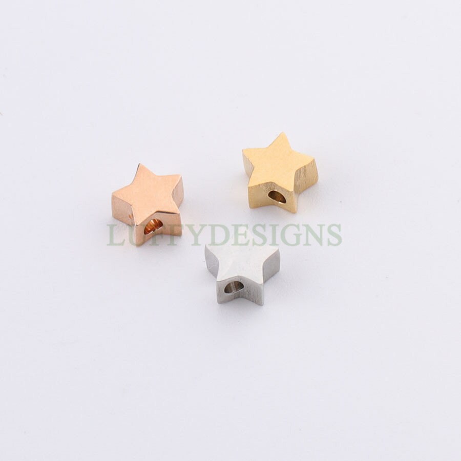 10pcs 3D Star Charms, Gold /Rose Gold plated Stainless Steel, Pentagram Beads, Five-pointed Star Pendants, Tiny Star Findings, 5mm/8mm