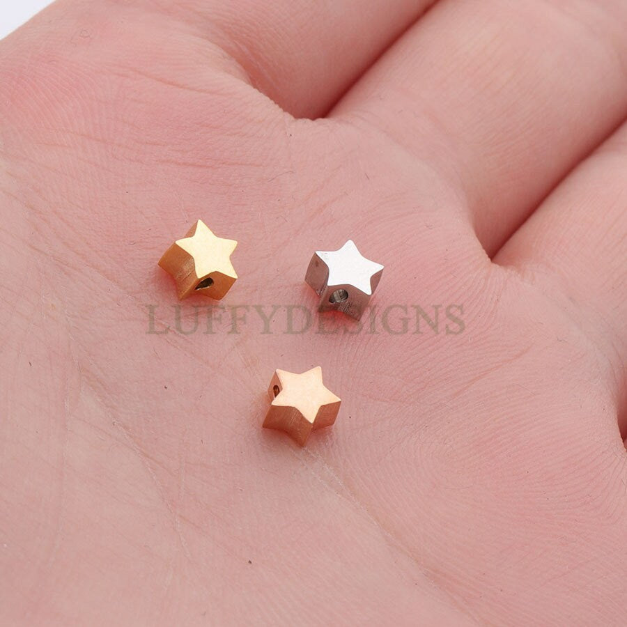 10pcs 3D Star Charms, Gold /Rose Gold plated Stainless Steel, Pentagram Beads, Five-pointed Star Pendants, Tiny Star Findings, 5mm/8mm