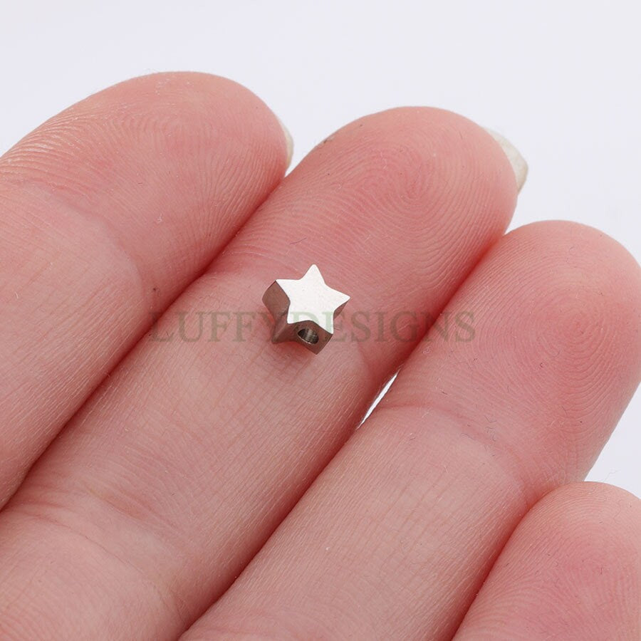 10pcs 3D Star Charms, Gold /Rose Gold plated Stainless Steel, Pentagram Beads, Five-pointed Star Pendants, Tiny Star Findings, 5mm/8mm