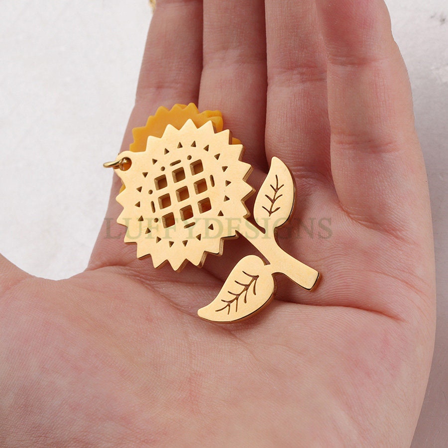 2pcs Sunflower Charms, Flower Pendant, 18K Gold plated 304 Stainless Steel, Sunflower Necklace, Gold Sunflower Pendant