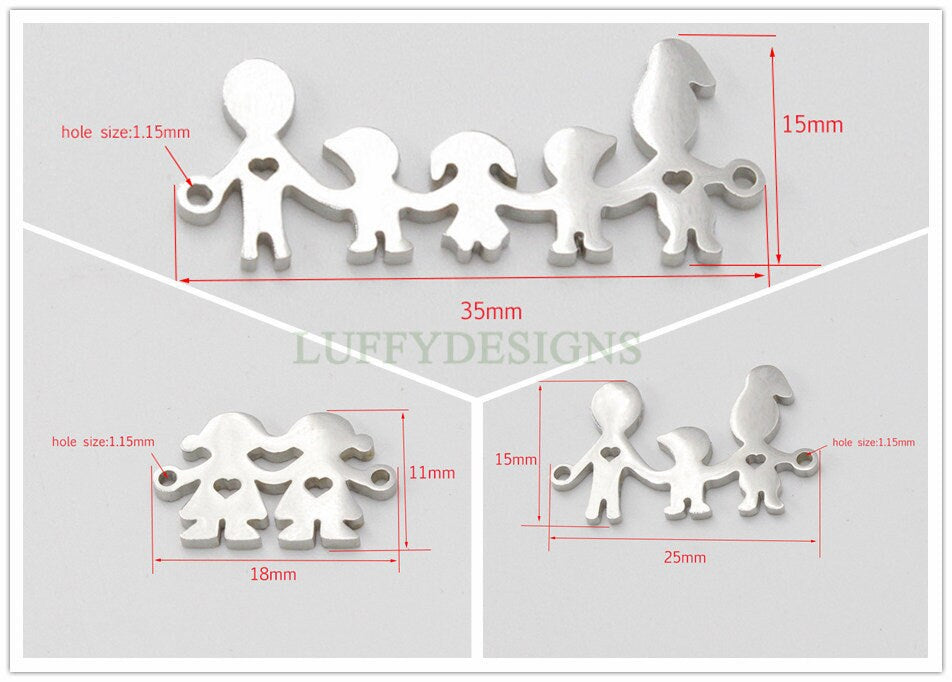 10pcs Family Charm Supply, 18k Gold Plated Stainless Steel, Parents and Children Charms, Father and Mother Charm Pendant,Gold Family Pendant