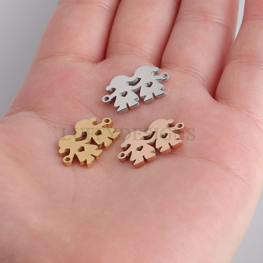 10pcs Family Charm Supply, 18k Gold Plated Stainless Steel, Parents and Children Charms, Father and Mother Charm Pendant,Gold Family Pendant