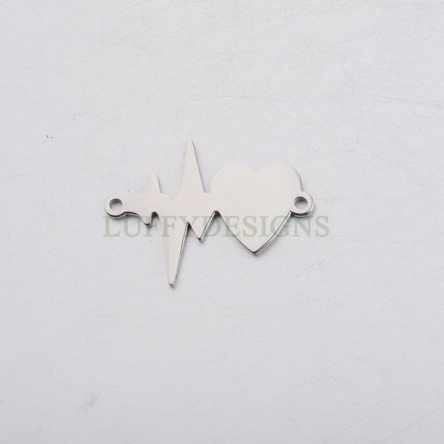 10pcs Heartbeat Charm, 18K Gold plated Stainless Steel, Heartbeat Connector, ECG Heartbeat Charm Pendant, Heart Charm, Love Charm, 20x28mm