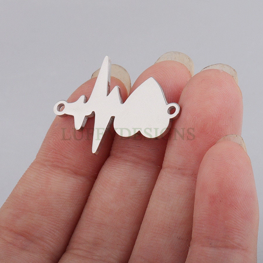 10pcs Heartbeat Charm, 18K Gold plated Stainless Steel, Heartbeat Connector, ECG Heartbeat Charm Pendant, Heart Charm, Love Charm, 20x28mm
