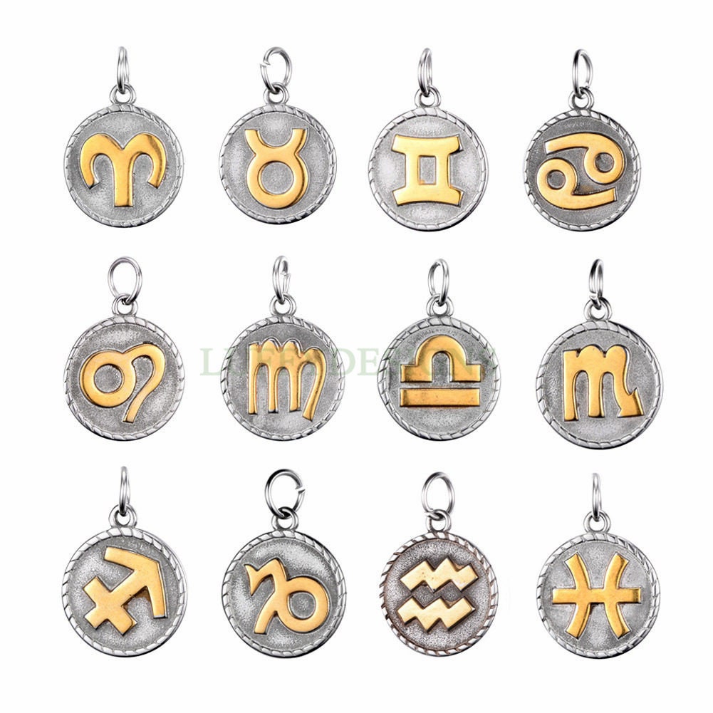 12pcs/5pcs Zodiac Constellation Charms, Zodiac Symbol, Horoscope Charm, 316L Stainless Steel, Astrological Zodiac Signs, Gold Zodiac Pendant