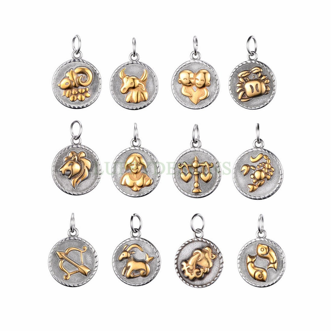 12pcs/5pcs Zodiac Constellation Charms, Zodiac Symbol, Horoscope Charm, 316L Stainless Steel, Astrological Zodiac Signs, Gold Zodiac Pendant