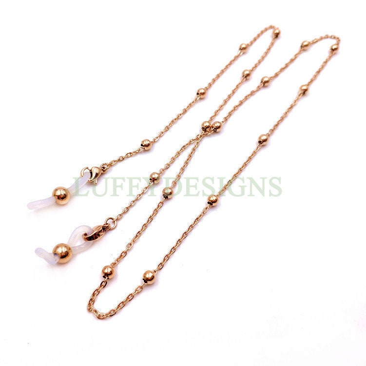 5pcs Eye Glass Stainless Steel Chains, Sunglass Chain, Eyeglass Holder Snake/Beaded Chain, 18k Gold /Rose Gold plated, Reading Glass Chain