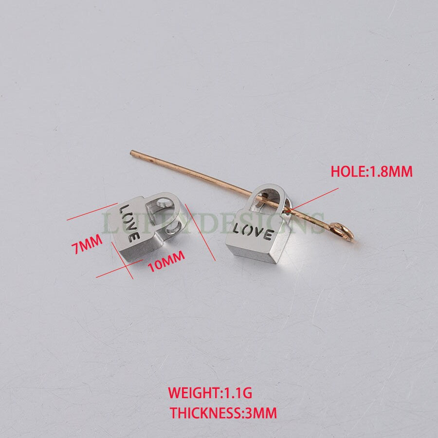 10pcs 3D Lock Charms 10x7mm, Gold plated Stainless Steel, Gold Lock Beads Charm, Tiny Lock Findings, Mirror Polished, Love Lock Beads Charm
